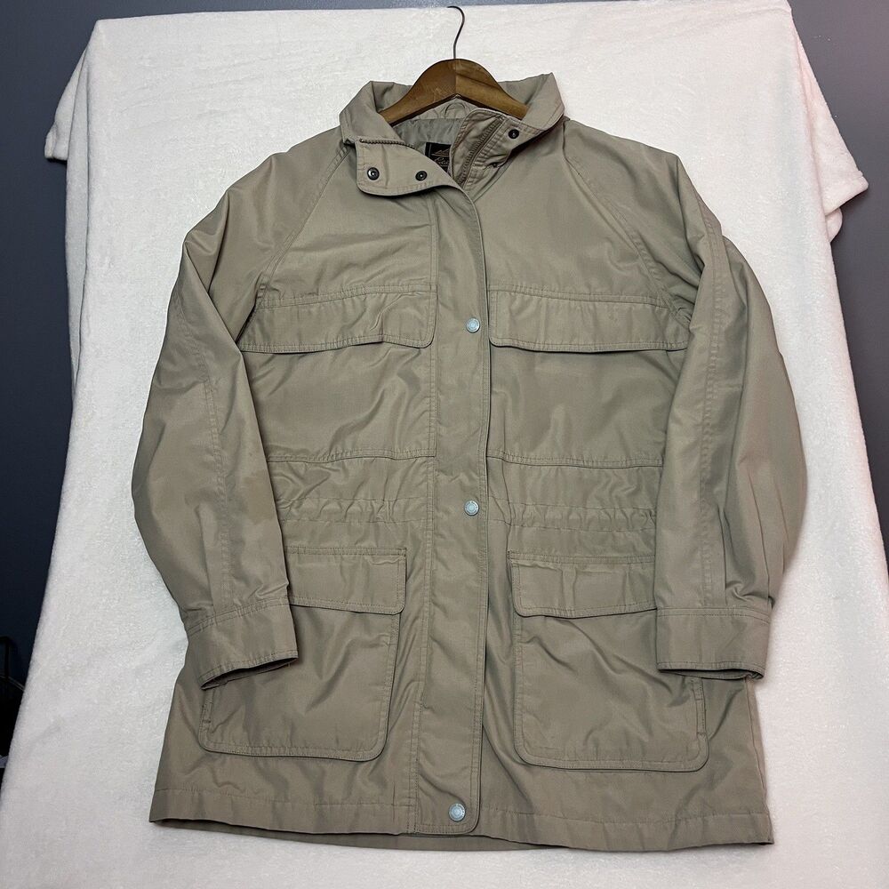Eddie Bauer Womens M Khaki Utility Safari Jacket Hooded Field Coat Vintage Parka - Picture 6 of 12